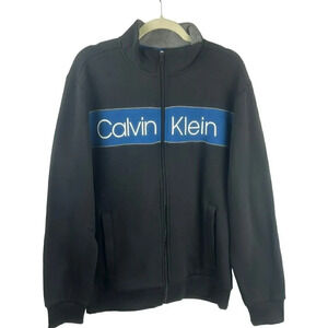 Calvin Klein Soft Touch Fleece Zip Up Jacket Men Large Front Logo Pockets Black